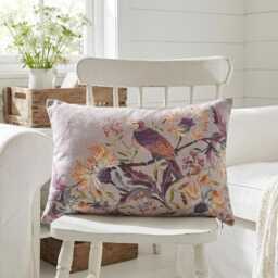 Voyage Maison Bird Linen Cushion, Emerald/Mulberry Pillow - 45x65 cms Country Home Decor - thumbnail 3