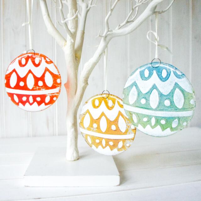 3 Bauble Glass Decorations Hanging, Gold/Turquoise/Red & White Christmas Decoration 12cm/5 - image 1