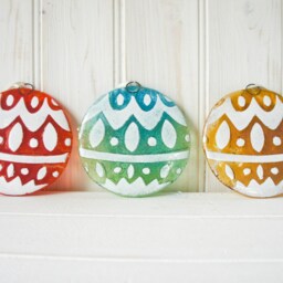 3 Bauble Glass Decorations Hanging, Gold/Turquoise/Red & White Christmas Decoration 12cm/5 - thumbnail 2