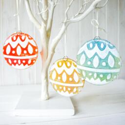 3 Bauble Glass Decorations Hanging, Gold/Turquoise/Red & White Christmas Decoration 12cm/5