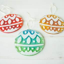 3 Bauble Glass Decorations Hanging, Gold/Turquoise/Red & White Christmas Decoration 12cm/5 - thumbnail 3
