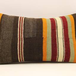 Rug Pillow, Sofa 12x20, Vintage Kilim Living Room Decoratioon, Wool Cushion Cover Boho Pillow Throw Koef-548 - thumbnail 2