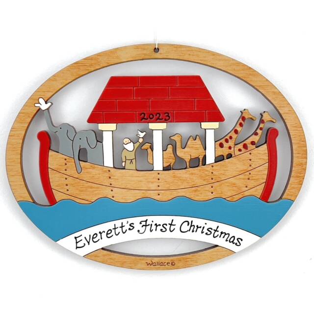 Personalized Noah's Ark Christmas Ornament - Wood, Laser Cut, Hand Painted - image 1