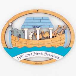 Personalized Noah's Ark Christmas Ornament - Wood, Laser Cut, Hand Painted - thumbnail 3