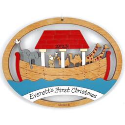 Personalized Noah's Ark Christmas Ornament - Wood, Laser Cut, Hand Painted - thumbnail 1