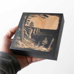 Michigan Pictured Rocks Engraved Birch Wood Panel - Linocut Block Print Wall Art, State Illustration, Folk Art Home Decor Gift - thumbnail 2