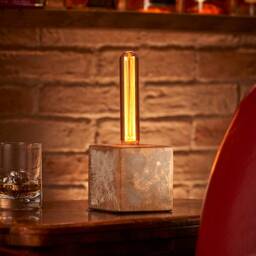 Auraglow Mysa Modern Contemporary Lamp Bronzed Effect Stone Cement Cube Bedside Desk Table Lamp/Light - thumbnail 2