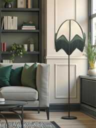Bespoke Art Deco Cream Lampshade With A Dark Green Braid & Fringe, Handmade in The UK
