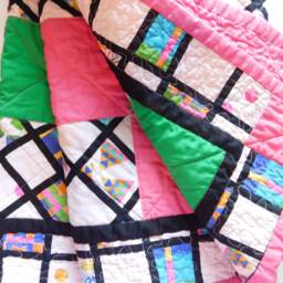 "Colorful Patchwork Quilt Pink, Green, Yellow Cotton Blanket - 50"" X 50" - thumbnail 2