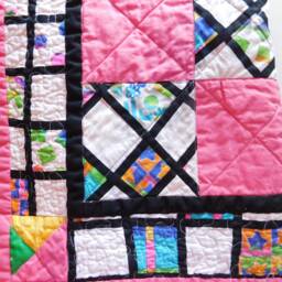 "Colorful Patchwork Quilt Pink, Green, Yellow Cotton Blanket - 50"" X 50" - thumbnail 1