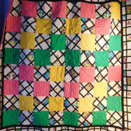 "Colorful Patchwork Quilt Pink, Green, Yellow Cotton Blanket - 50"" X 50" - thumbnail 4