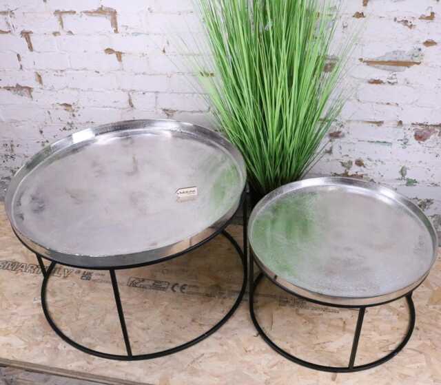Savani Large Round Metal Table Set Distressed Silver - image 1