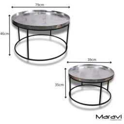 Savani Large Round Metal Table Set Distressed Silver - thumbnail 4