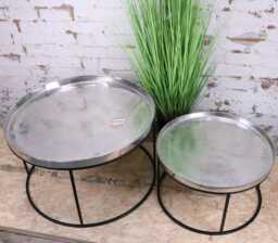 Savani Large Round Metal Table Set Distressed Silver