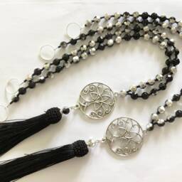 Black Silver Crystal Glass Handmade Beaded Curtain Tie Backs - thumbnail 3