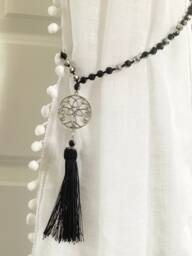 Black Silver Crystal Glass Handmade Beaded Curtain Tie Backs