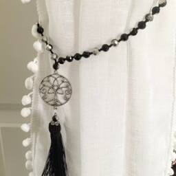 Black Silver Crystal Glass Handmade Beaded Curtain Tie Backs - thumbnail 4