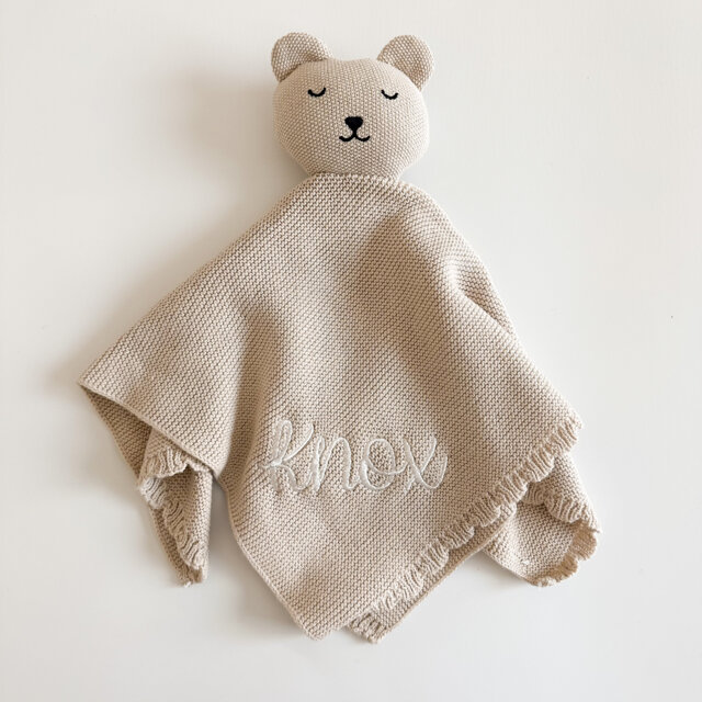 Personalized Embroidered Baby Lovey - Knit Animal Blanket Newborn Gift Custom Shower - image 1