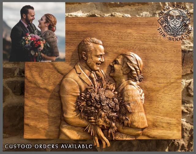 Custom Wood Carved Portrait, Personalized Fine Art Sculpture - image 1