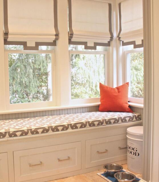 Custom Flat Roman Shade With Border & Scalloped Bottom - image 1
