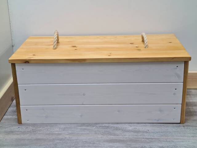 storage Ottoman Solid Wooden Chest Rope Handle Trunk - image 1