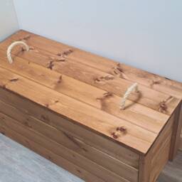 storage Ottoman Solid Wooden Chest Rope Handle Trunk - thumbnail 4