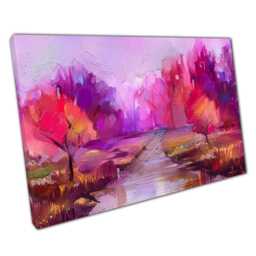 Autumn Forest Oil Painting Canvas Wall Art Semi Abstract Textured Decor - thumbnail 1