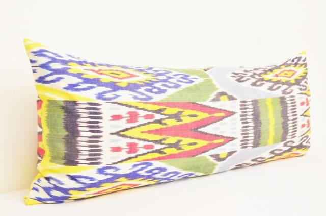 Multicolor Ikat Long Body Pillow Cover, Silk Lumbar - image 1
