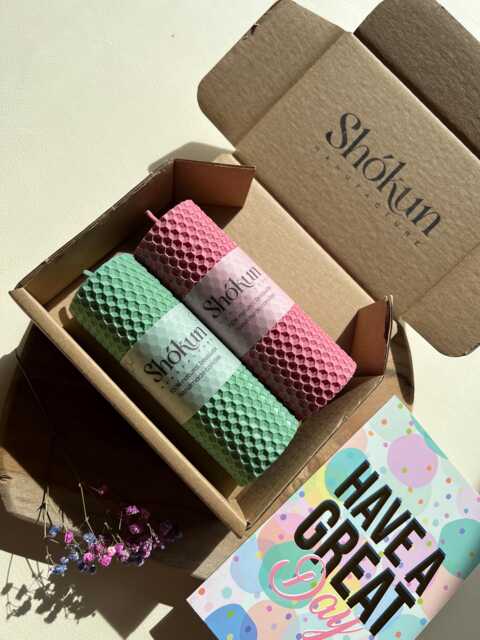 Cute Candle Gift Box, Birthday Set, Girly Gift, Beeswax Candles, Color Candles, Pink Mint Wellness Mothers Day - image 1