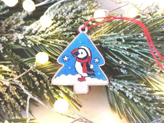 Puffin Christmas Decoration - Small Wooden Tree Ornament - image 1