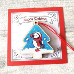 Puffin Christmas Decoration - Small Wooden Tree Ornament - thumbnail 2