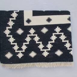 Multiple Sizes Cotton Black & White Handmade Rug Dhurrie - Hand Woven - thumbnail 4