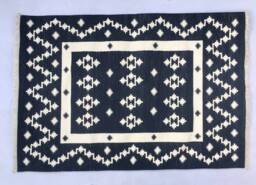 Multiple Sizes Cotton Black & White Handmade Rug Dhurrie - Hand Woven - thumbnail 1