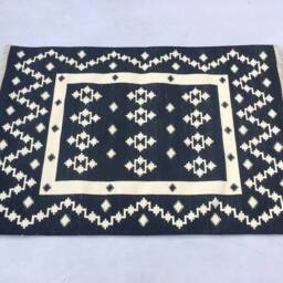 Multiple Sizes Cotton Black & White Handmade Rug Dhurrie - Hand Woven - thumbnail 2