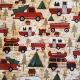 Flannel Baby Blanket With Vintage Trailers Christmas Print & Crocheted Edges - thumbnail 3