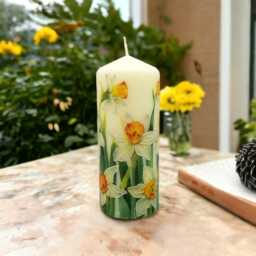 Hand-Decorated Daffodil Pillar Candle Spring Home Decor - 16cm - thumbnail 2
