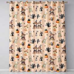 Halloween Teddy Bear Witch Cat Bat Pumpkin Seamless Pattern Peach Readymade Eyelet Ring Top Thermal 100% Blackout Curtains - thumbnail 2