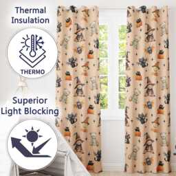 Halloween Teddy Bear Witch Cat Bat Pumpkin Seamless Pattern Peach Readymade Eyelet Ring Top Thermal 100% Blackout Curtains - thumbnail 3