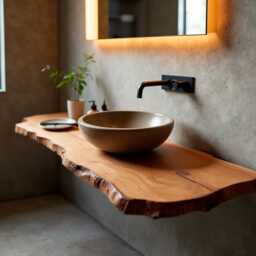 Live Edge Floating Bathroom Vanity, Handmade Reclaimed Wood Sink Shelf, Wall Mounted Vanity For Powder Room, Rustic Farmhouse Style - thumbnail 1