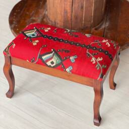 Vintage Kilim Ottoman Stool, Handcrafted Beech Wood Foot Rest - thumbnail 2