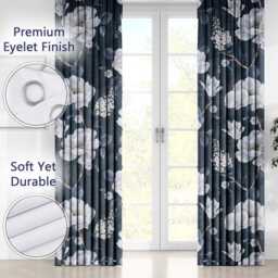 Grey Blue Floral Eyelet Blackout Curtains Botanical Flower Window Drapes Curtain Panels Thermal Room Darkening - thumbnail 4