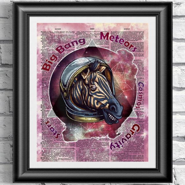 Cosmic Zebra Print Astronomy Animal Art On Antique Dictionary Page - image 1