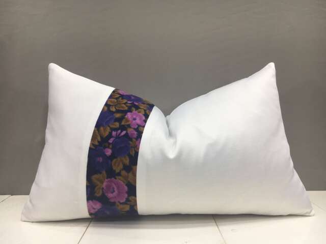 Floral Ikat Lumbar Pillow Cover, Handwoven Silk Accent - 12x20 - image 1