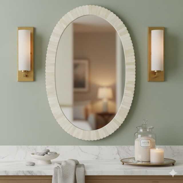 Oval Bone Inlay Mirror - Handcrafted Wall Bohemian Home D??cor - image 1