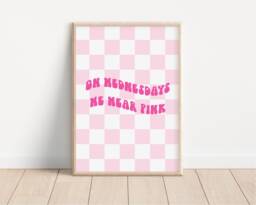 On Wednesdays We Wear Pink Mean Girls Print - Retro Art, Groovy, Wall Retro, Y2K Aesthetic Quote, Movie Girly Pastel - thumbnail 1