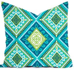 Outdoor Pillow Covers Or Indoor Custom - Cobalt Royal Blue Indigo Green Lime White 16x16, 18x18 Modern Ikat Geometric - thumbnail 4
