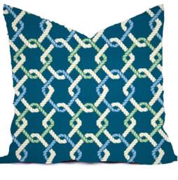 Outdoor Pillow Covers Or Indoor Custom - Cobalt Royal Blue Indigo Green Lime White 16x16, 18x18 Modern Ikat Geometric - thumbnail 1
