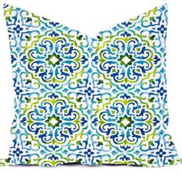 Outdoor Pillow Covers Or Indoor Custom - Cobalt Royal Blue Indigo Green Lime White 16x16, 18x18 Modern Ikat Geometric - thumbnail 3