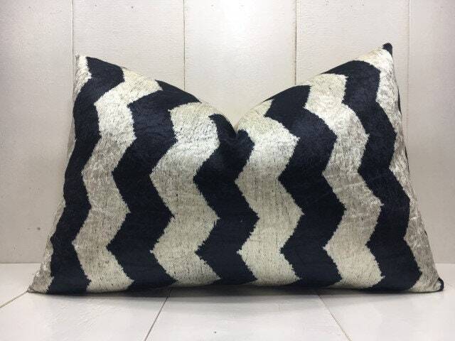 Velvet Ikat Pillow Cover, Handwoven Silk Accent - 16x24 - image 1