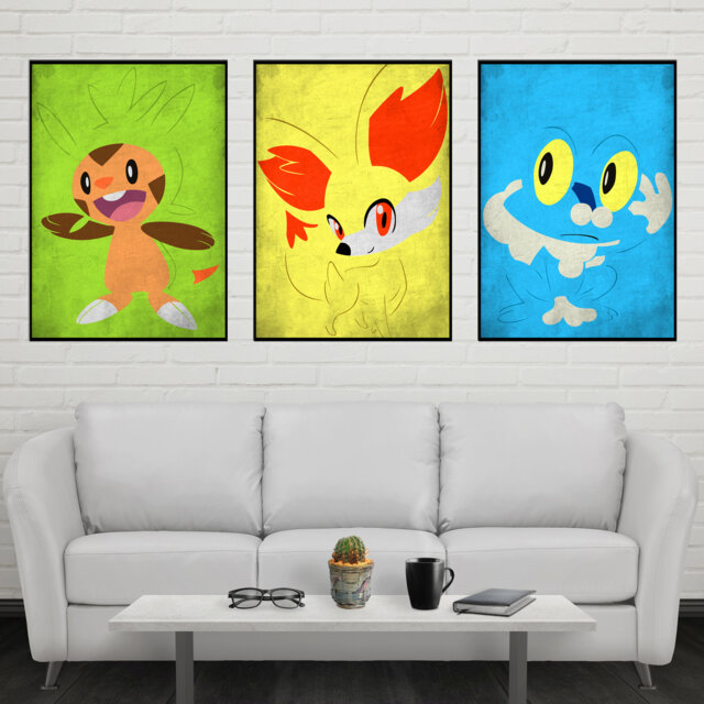 Chespin Fennekin Froakie Poster Set Sixth Generation Wall Art Print - image 1